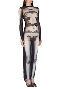 Long sailor dress in tulle - Black & Grey & White