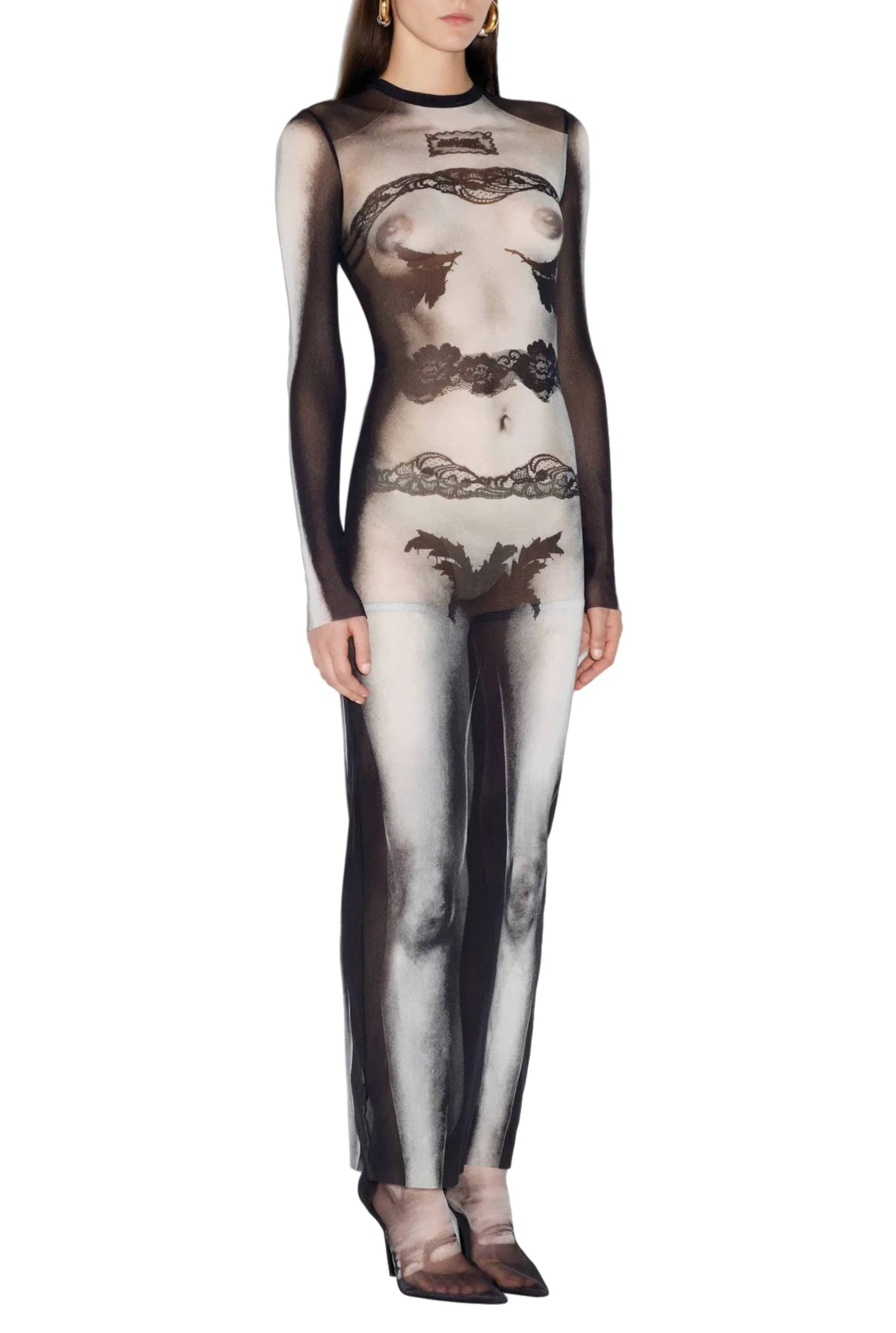 Long sailor dress in tulle - Black & Grey & White