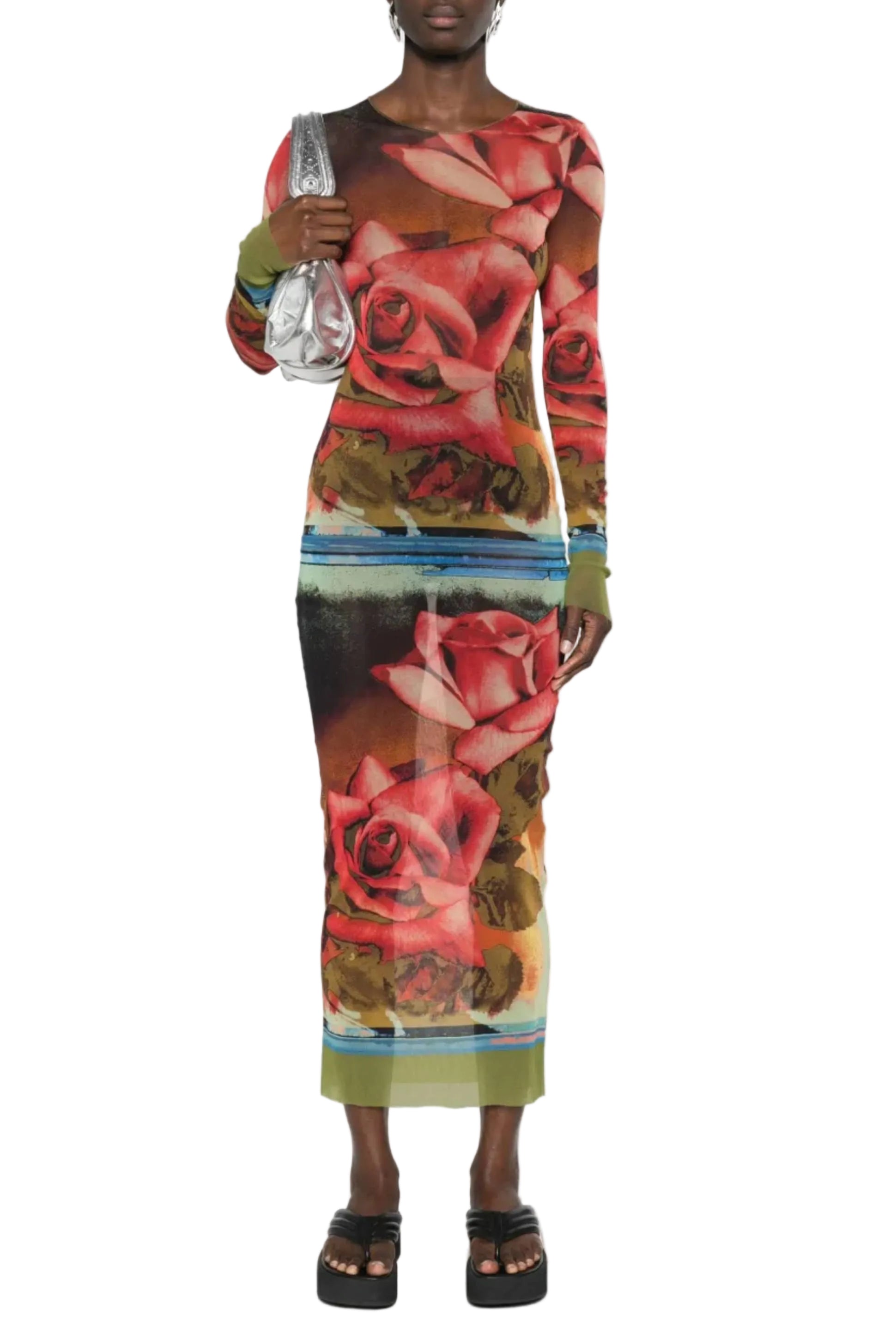 Robe longue imprimée en tulle - Green & Red & Blue