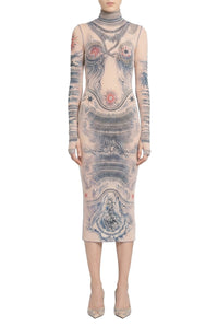 Tattoo print maxi dress - Nude & Blue & Red