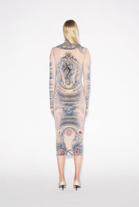 Robe longue Tattoo imprimée - Nude & Blue & Red