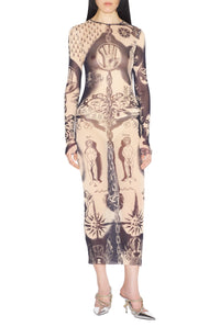 Robe longue Tattoo imprimée en tulle - Nude & Navy