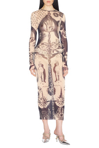 Robe longue Tattoo imprimée en tulle - Nude & Navy