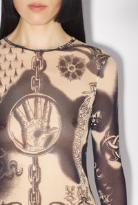 Robe longue Tattoo imprimée en tulle - Nude & Navy