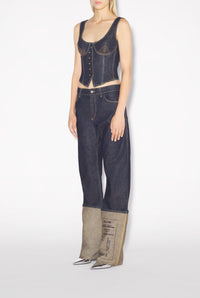Corset Tattoo boutonné en denim - Indigo