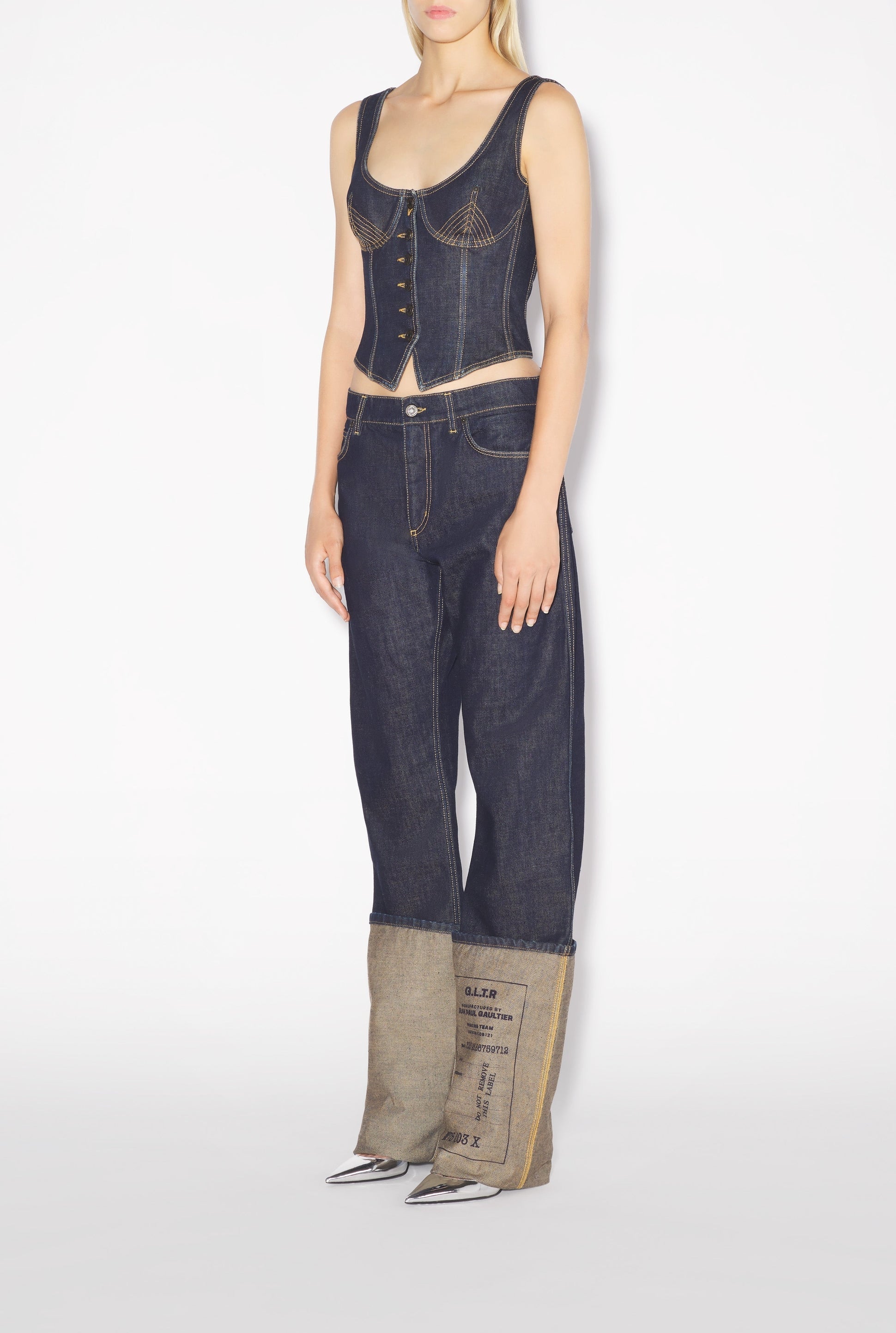 Corset Tattoo boutonné en denim - Indigo