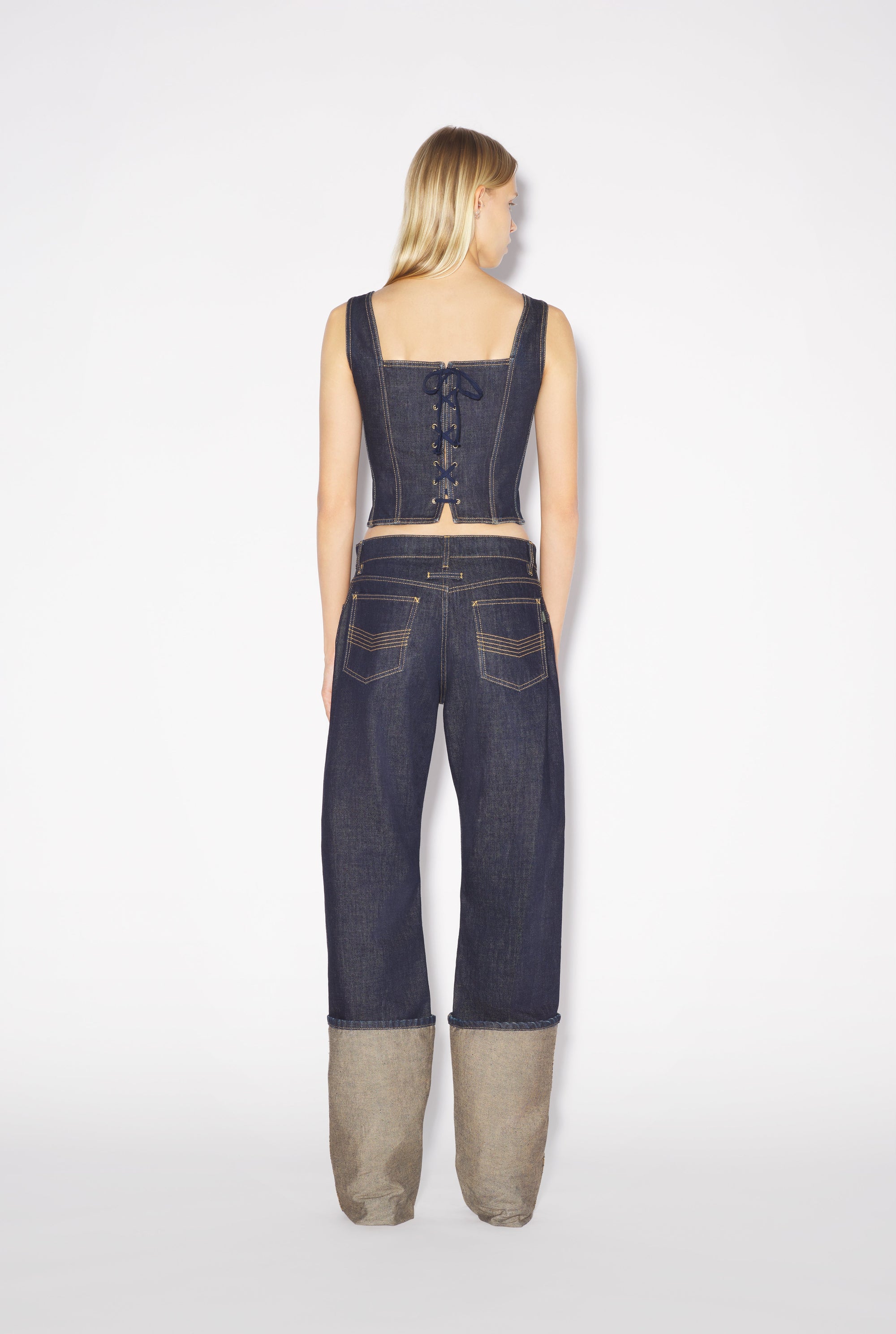 Corset Tattoo boutonné en denim - Indigo