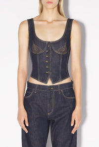 Corset Tattoo boutonné en denim - Indigo