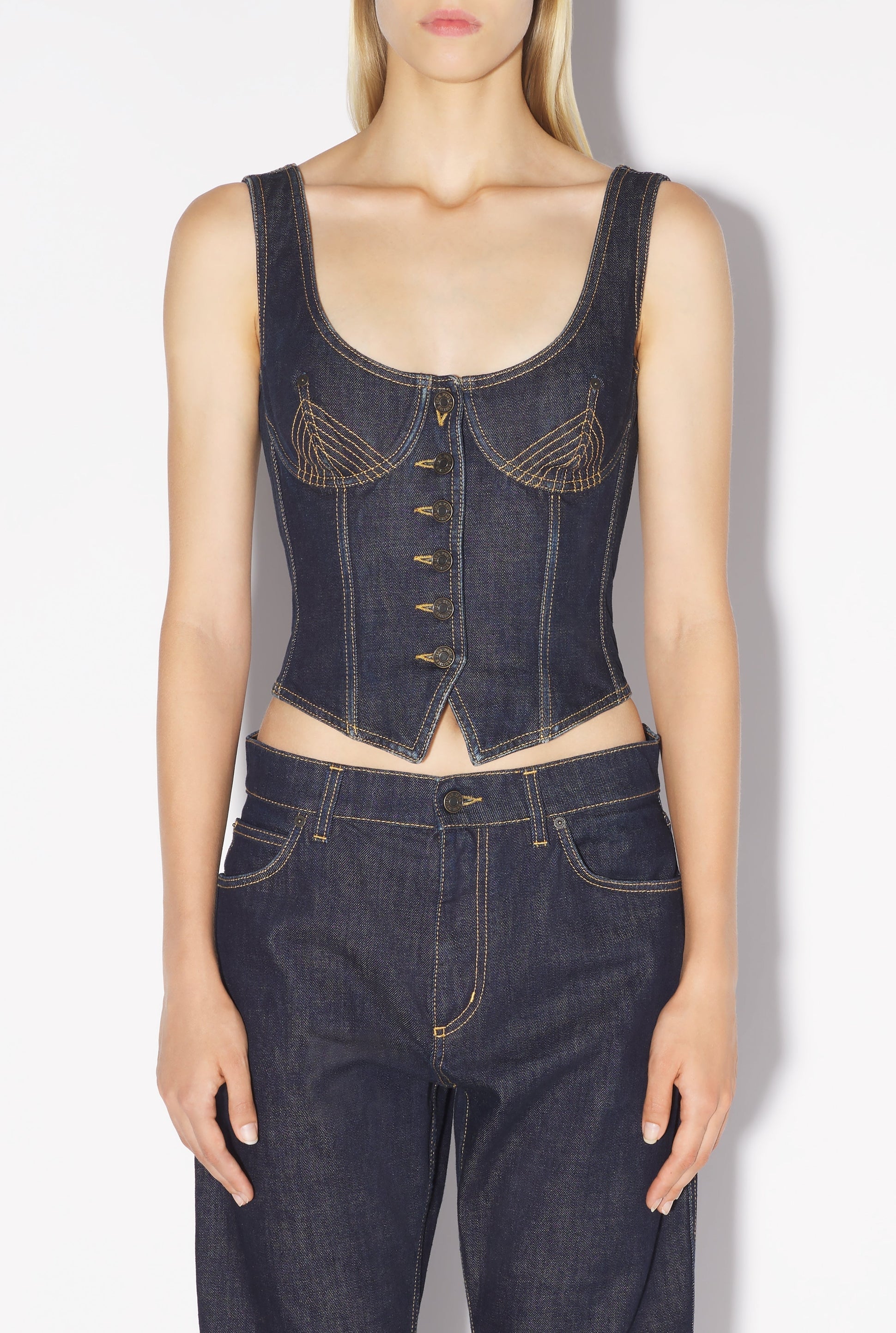 Corset Tattoo boutonné en denim - Indigo