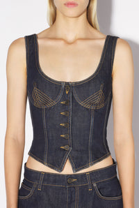 Corset Tattoo boutonné en denim - Indigo