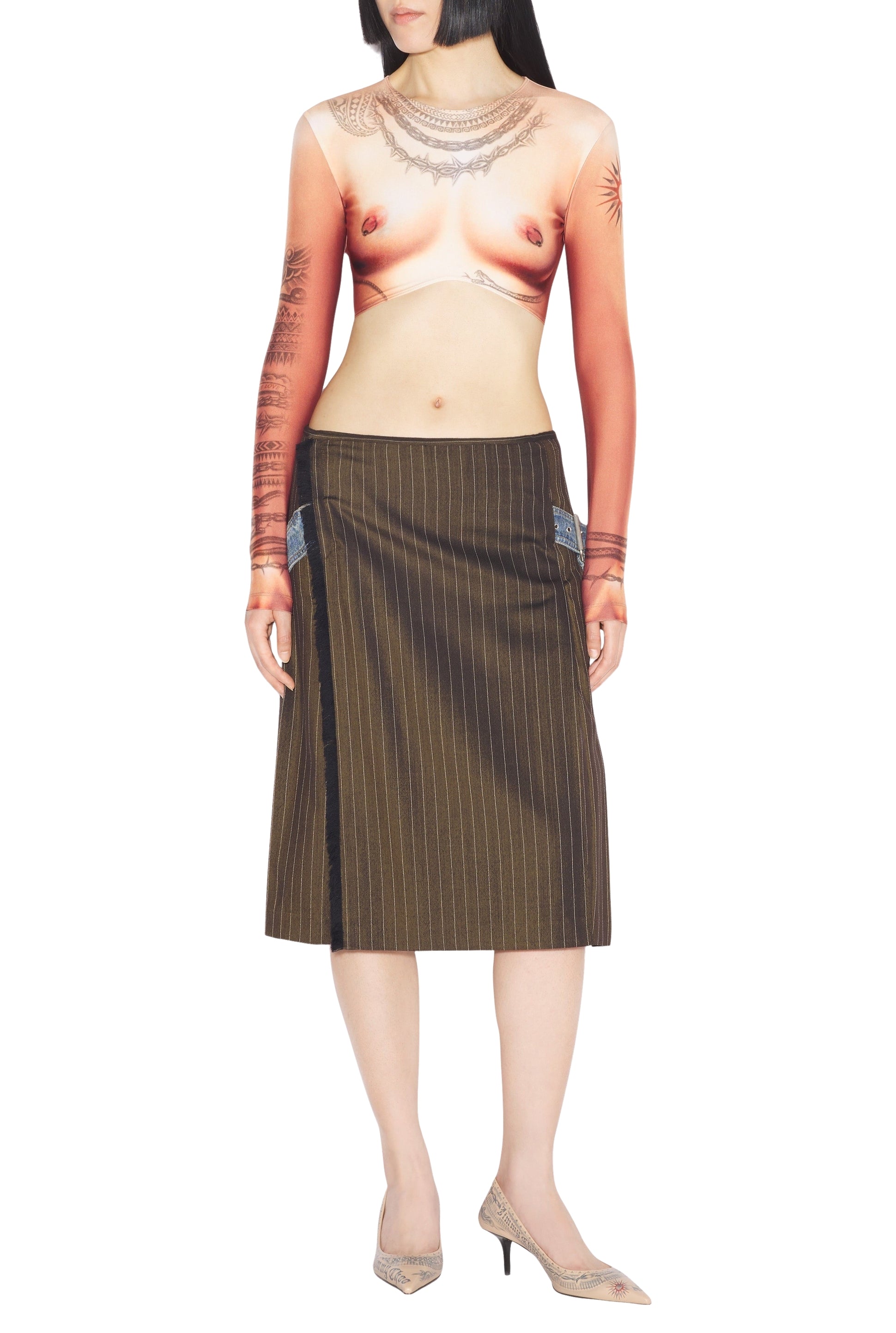 Tattoo print crop top - Light Nude