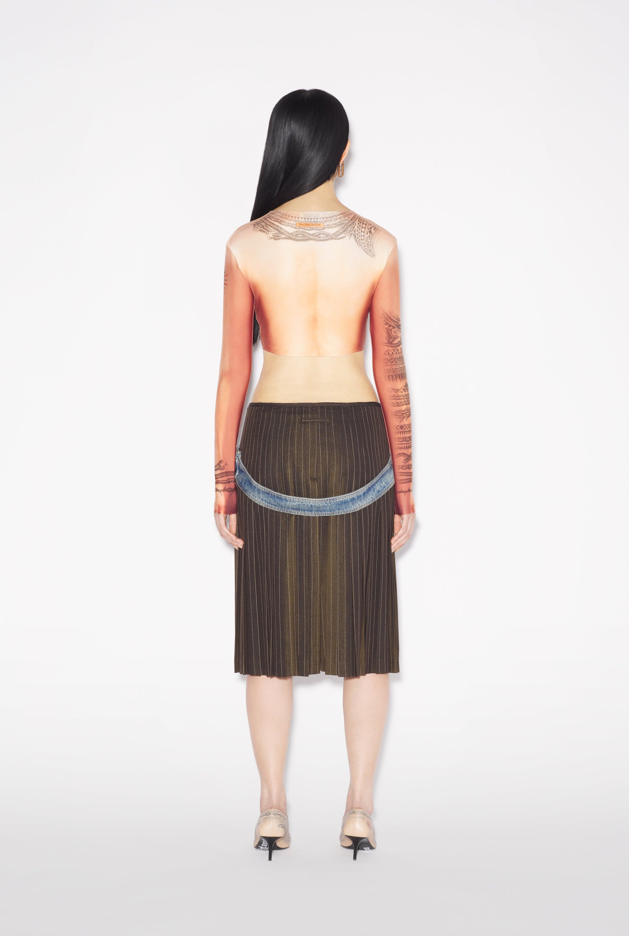 Tattoo print crop top - Light Nude