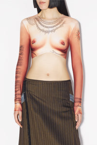 Tattoo print crop top - Light Nude