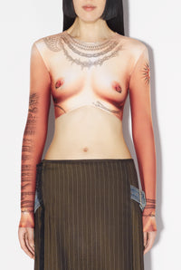 Tattoo print crop top - Light Nude
