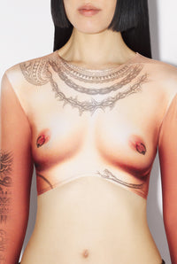 Tattoo print crop top - Light Nude