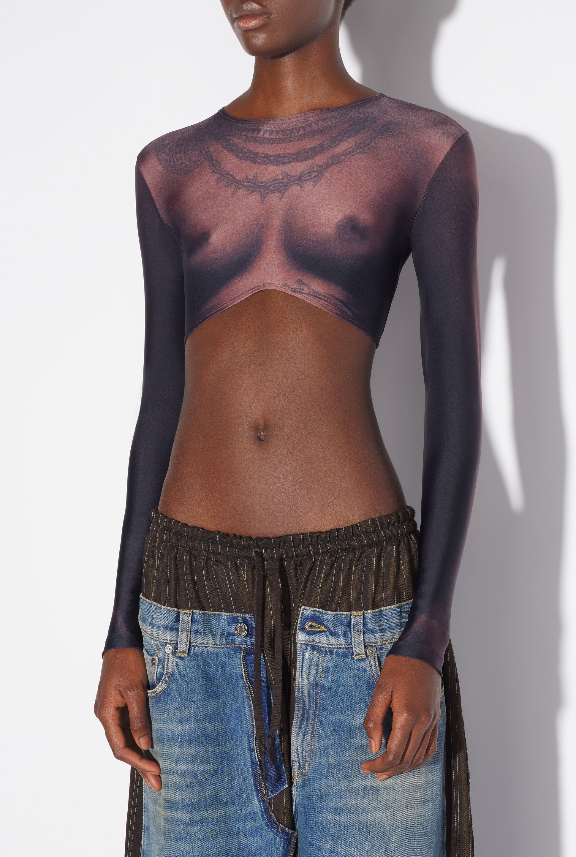Top court Tattoo imprimé - Dark Nude