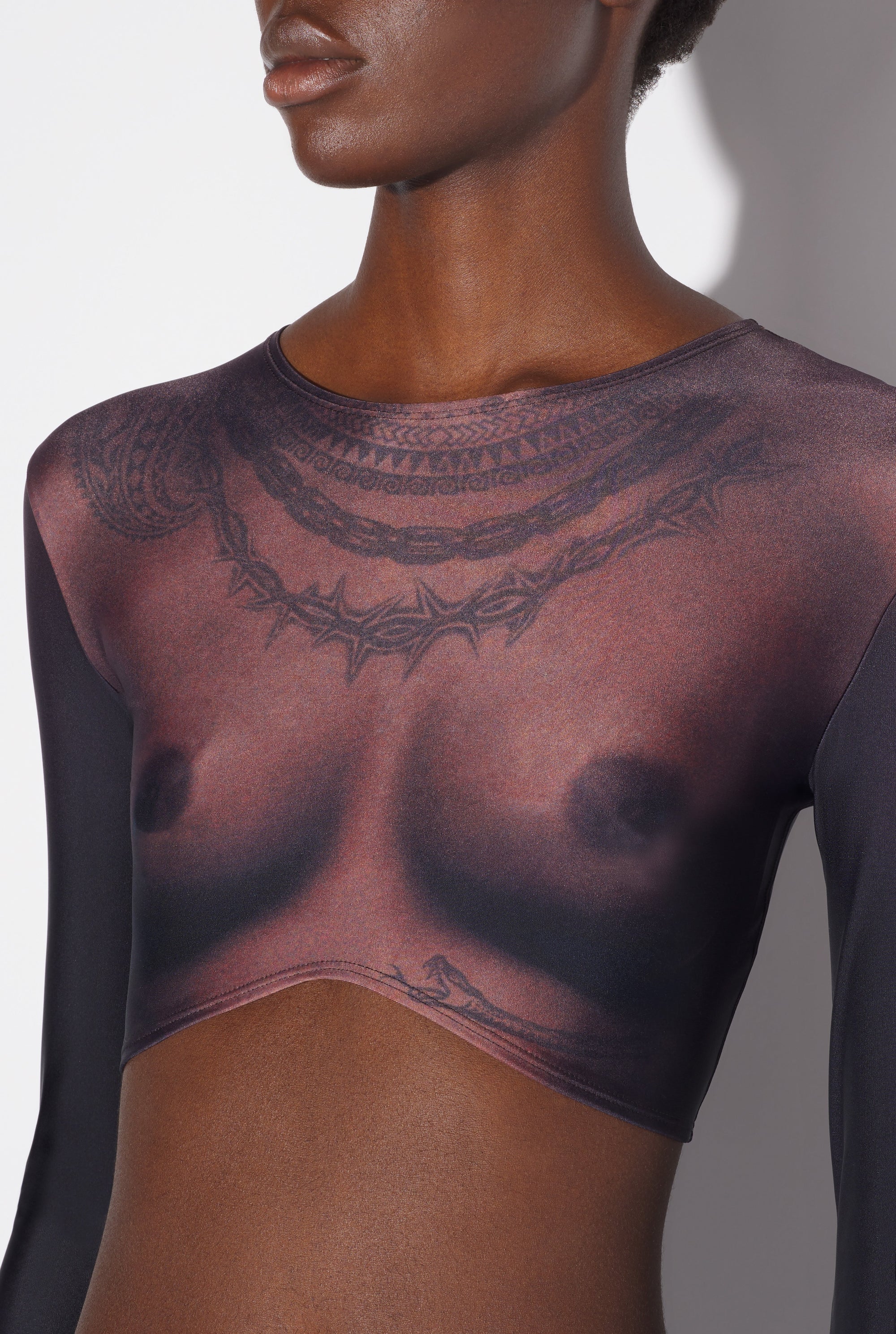 Top court Tattoo imprimé - Dark Nude