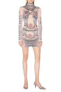 Jupe courte Tattoo imprimée - Nude & Blue & Red