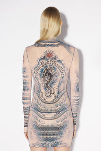 Top Tattoo à col roulé imprimé - Nude & Blue & Red