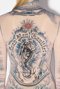 Top Tattoo à col roulé imprimé - Nude & Blue & Red