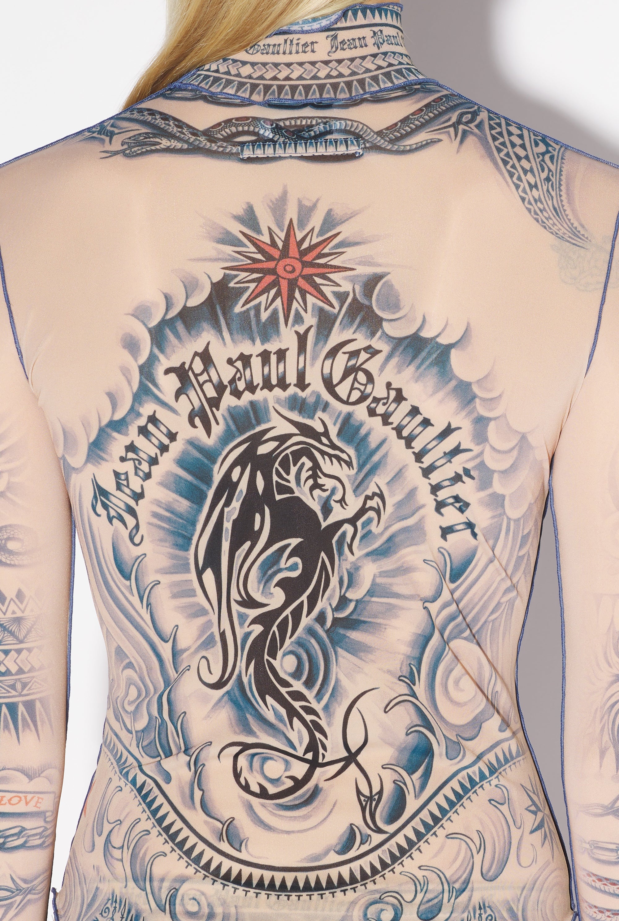 Top Tattoo à col roulé imprimé - Nude & Blue & Red