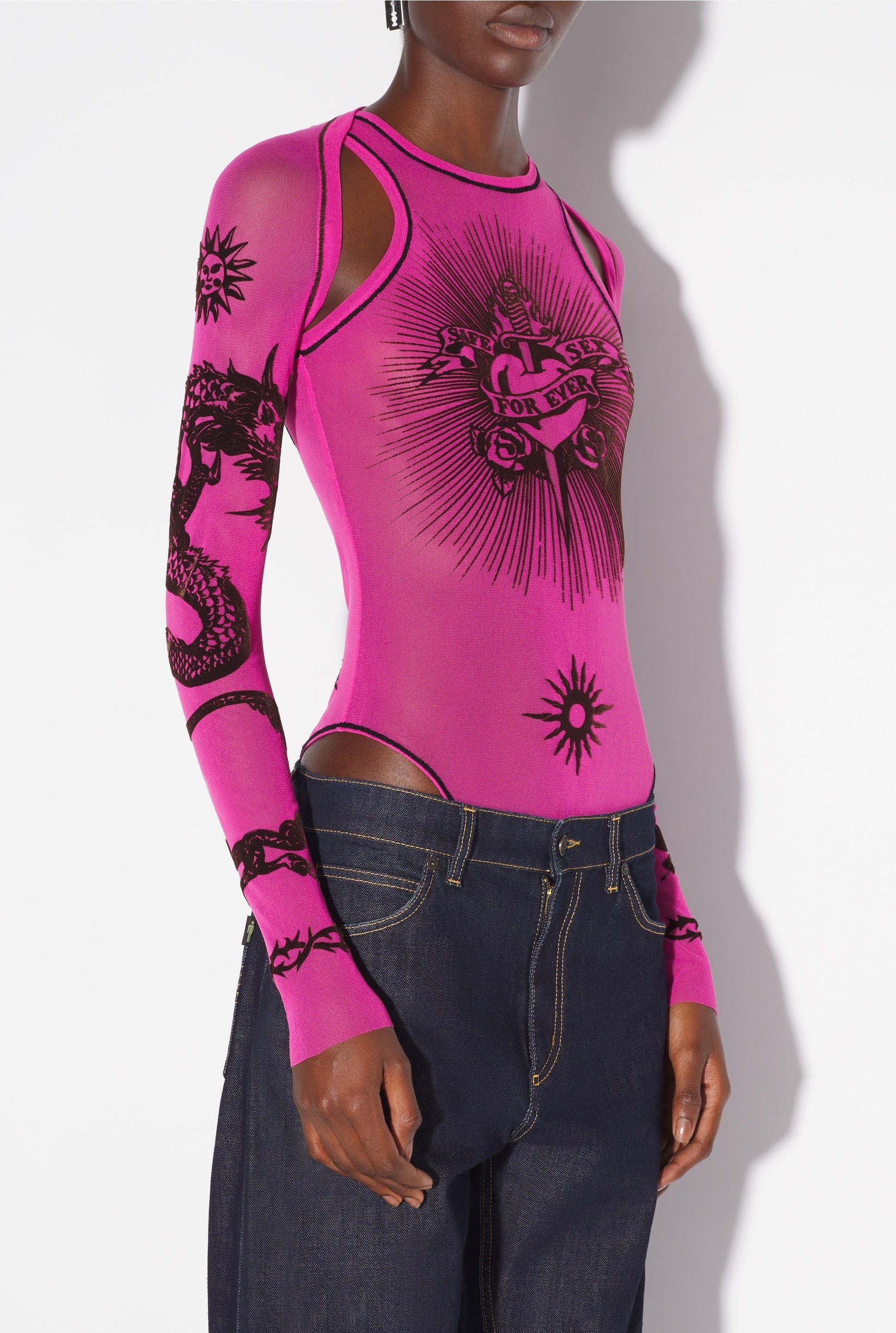 Boléro Tattoo imprimé en tulle - Pink Shocking