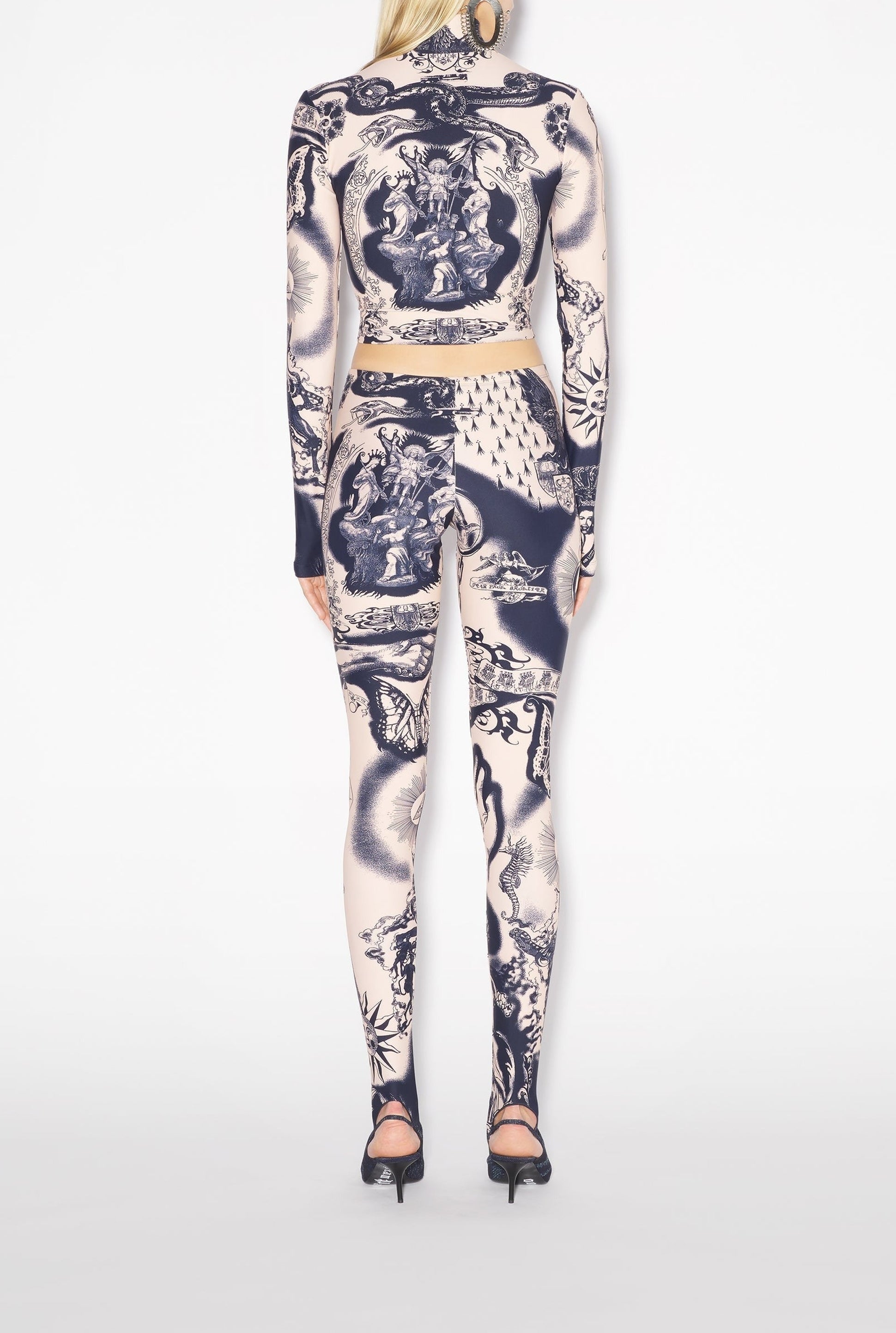 Printed Tattoo Legging - Nude & Navy