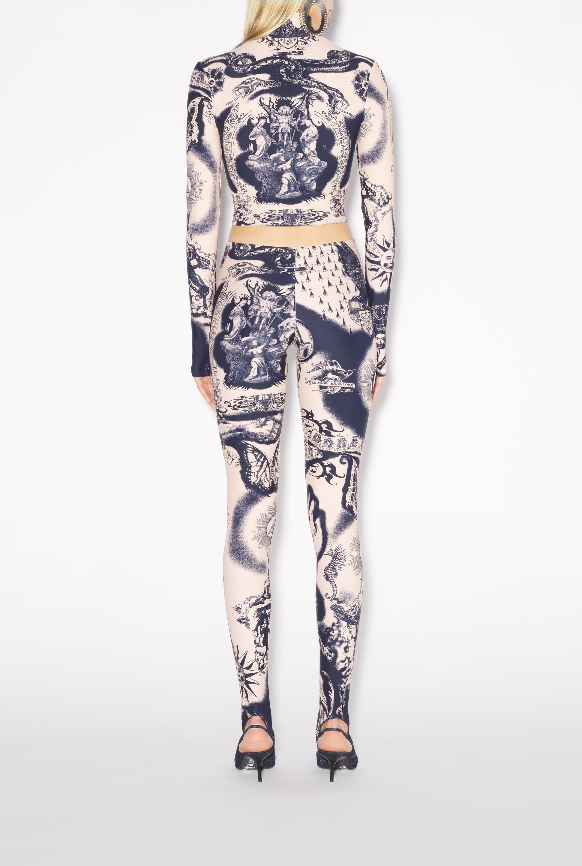 Top court Tattoo imprimé - Nude & Navy