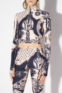 Top court Tattoo imprimé - Nude & Navy