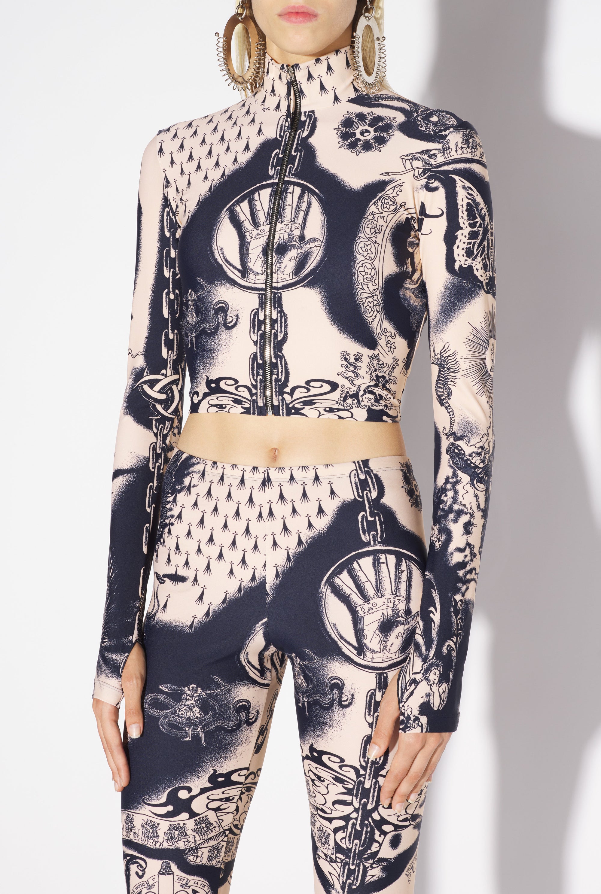Top court Tattoo imprimé - Nude & Navy