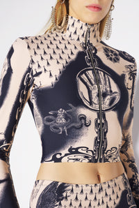 Top court Tattoo imprimé - Nude & Navy