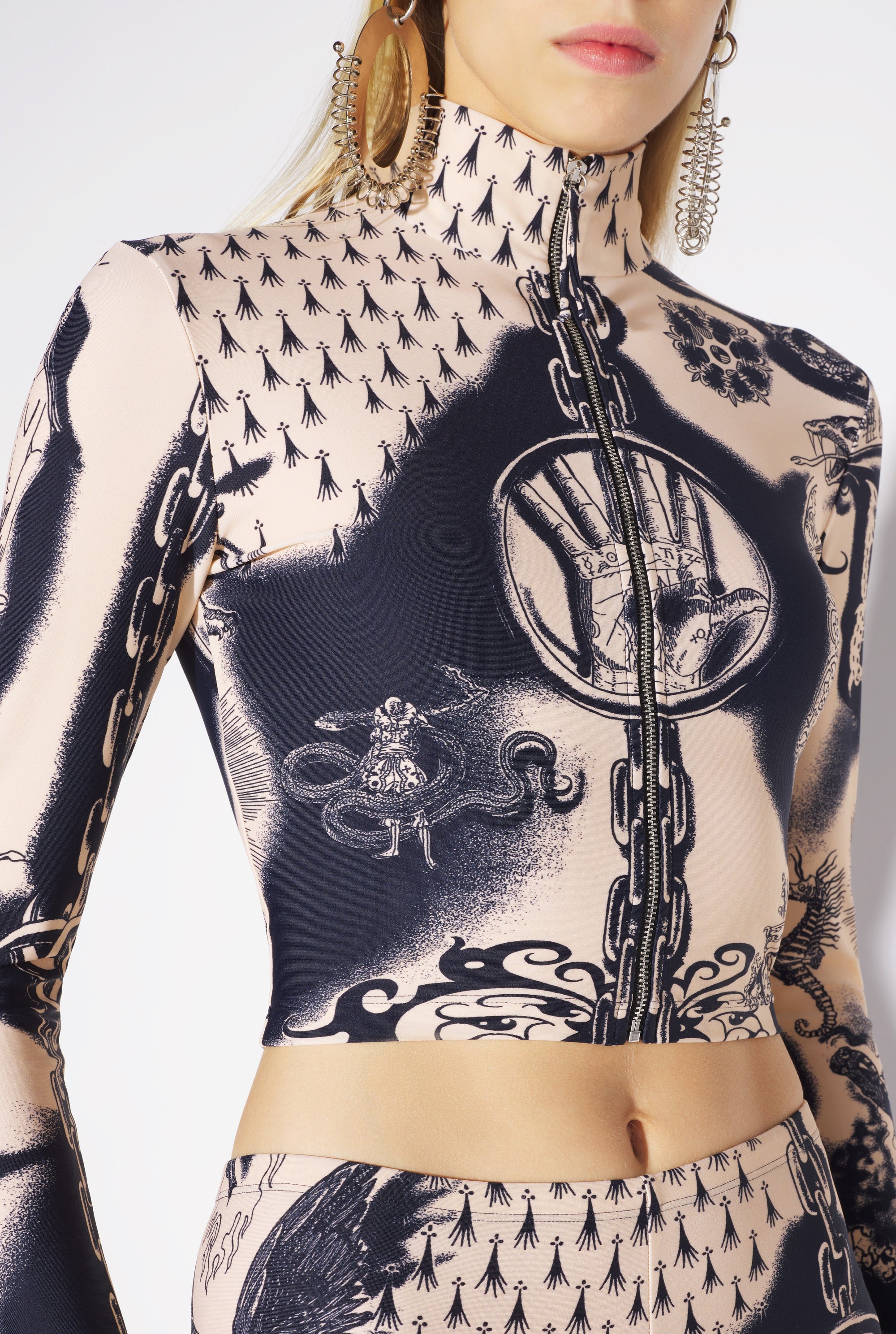 Top court Tattoo imprimé - Nude & Navy