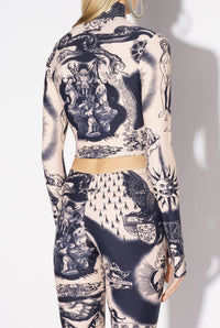 Top court Tattoo imprimé - Nude & Navy