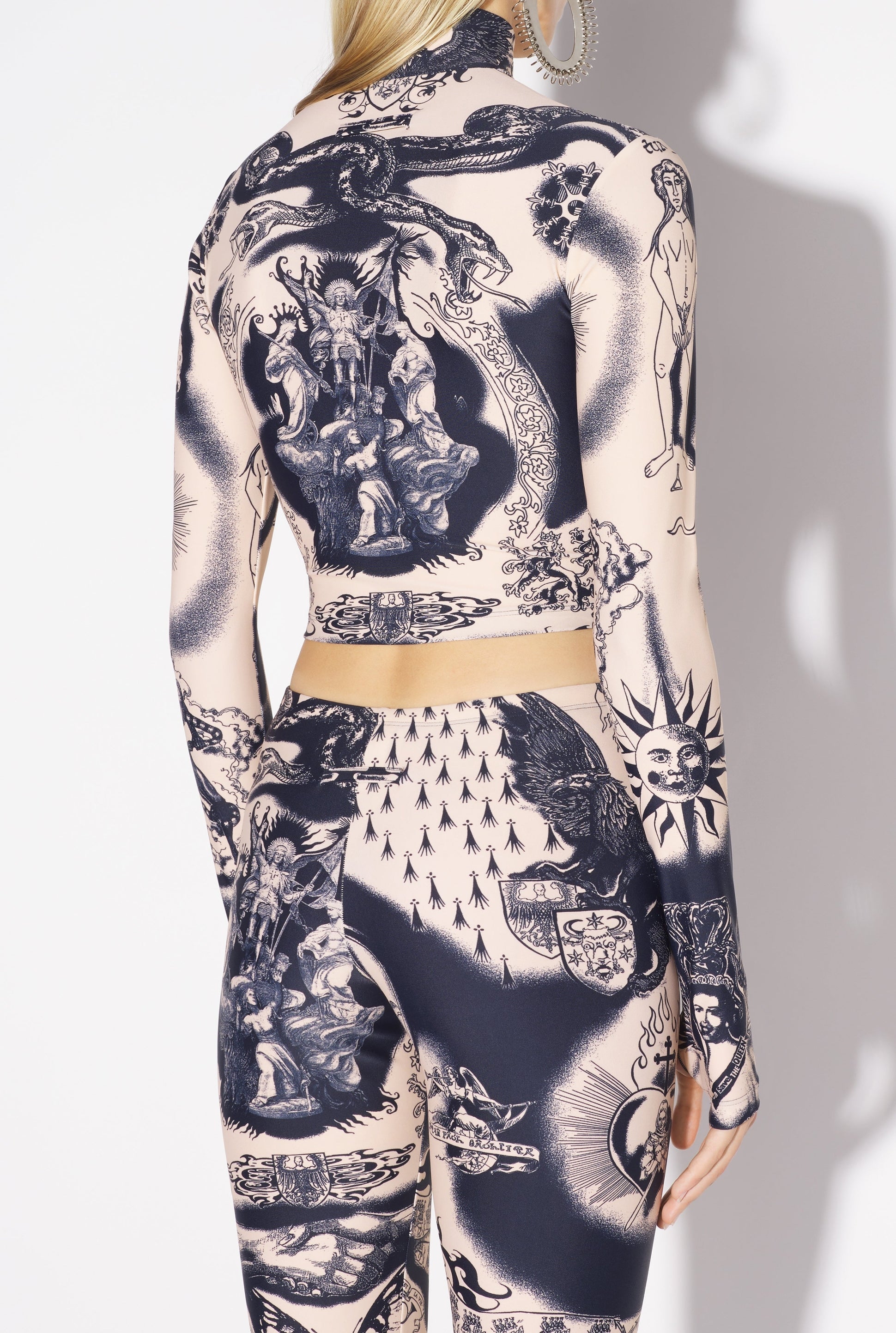 Top court Tattoo imprimé - Nude & Navy