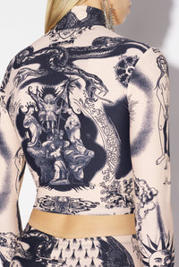 Top court Tattoo imprimé - Nude & Navy
