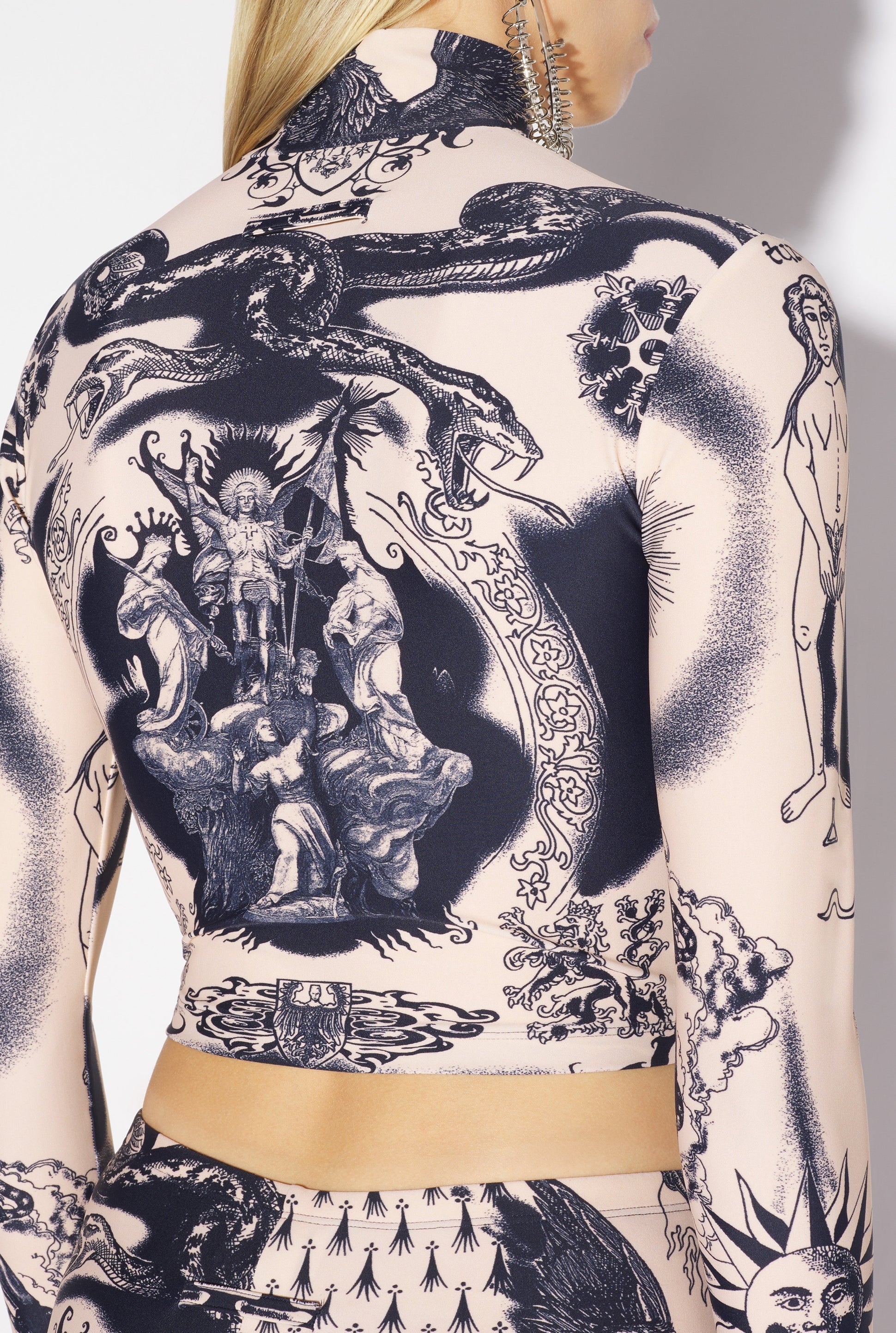Top court Tattoo imprimé - Nude & Navy