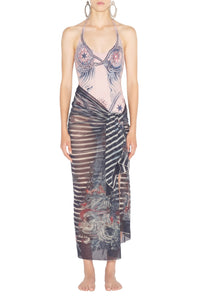 Unisex ‘Tattoo Marinière’ tulle sarong - Navy & Blue & White