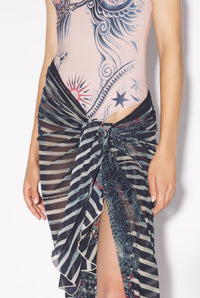 Paréo unisexe Tattoo marinière en tulle - Navy & Blue & White