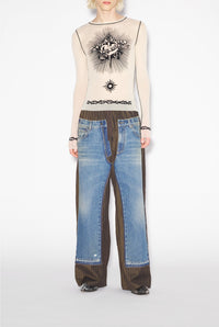Top Tattoo imprimé en tulle - Nude