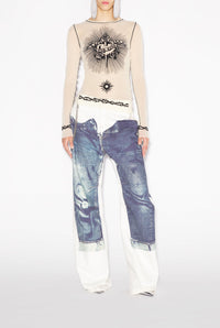 Top Tattoo imprimé en tulle - Nude