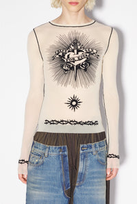 Top Tattoo imprimé en tulle - Nude