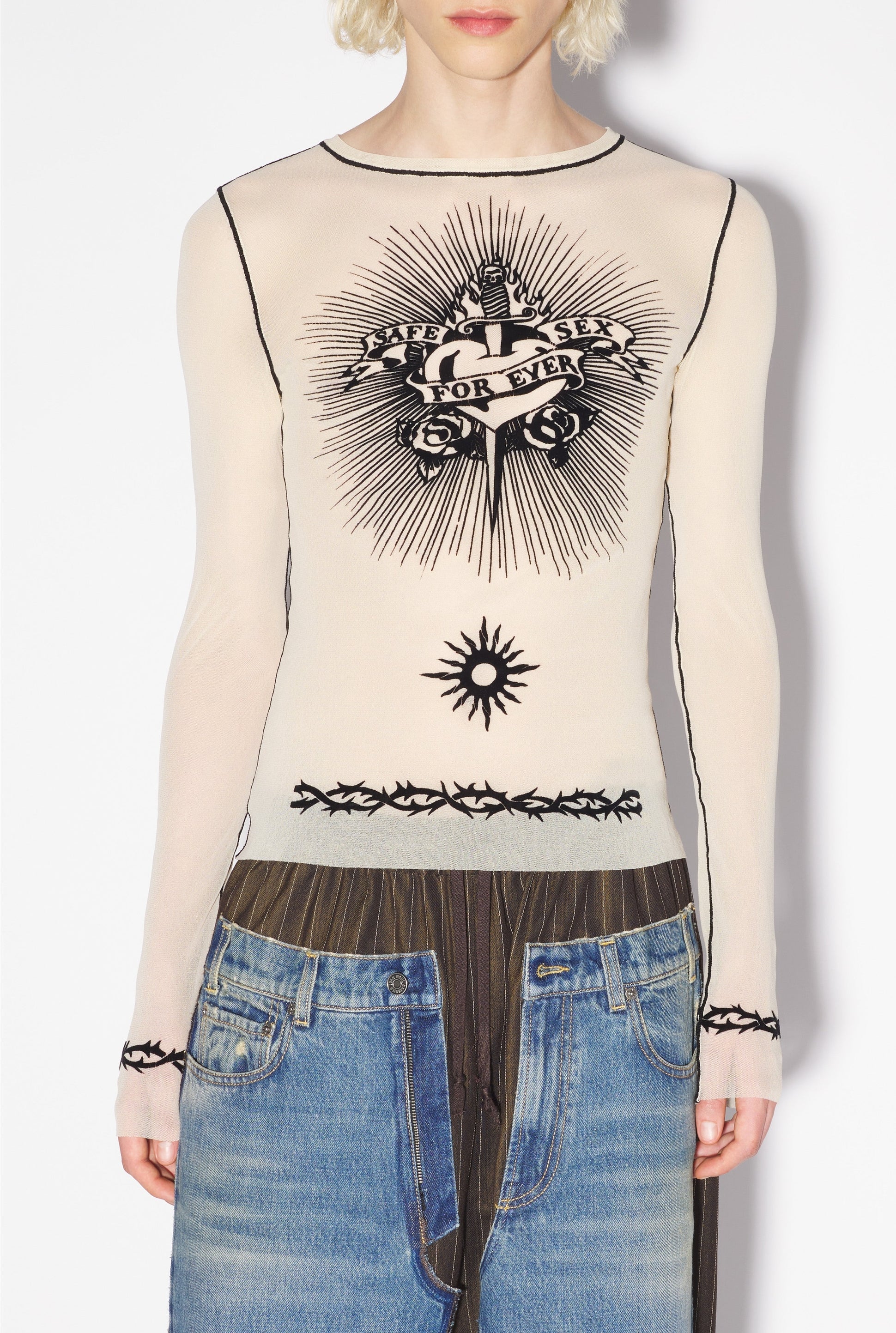 Top Tattoo imprimé en tulle - Nude