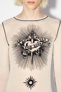 Top Tattoo imprimé en tulle - Nude
