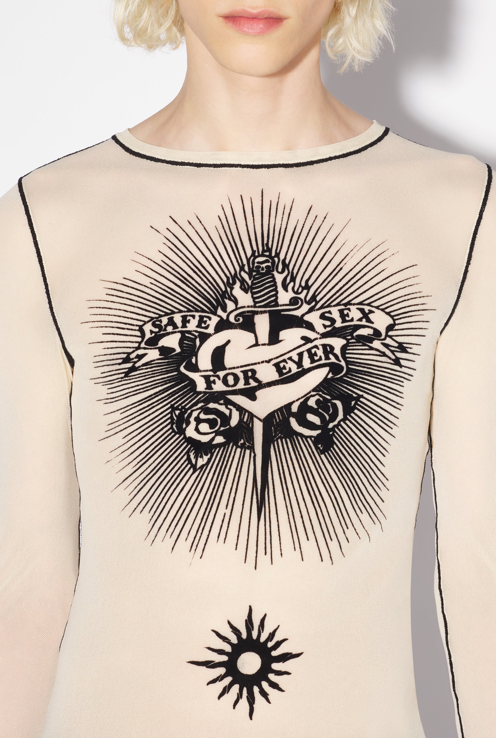 Top Tattoo imprimé en tulle - Nude