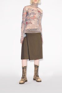 Unisex tulle printed sailor tattoo top - Nude & Blue & Red