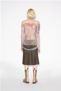 Unisex tulle printed sailor tattoo top - Nude & Blue & Red