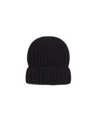 Bonnet à revers à côtes en cachemire - Noir