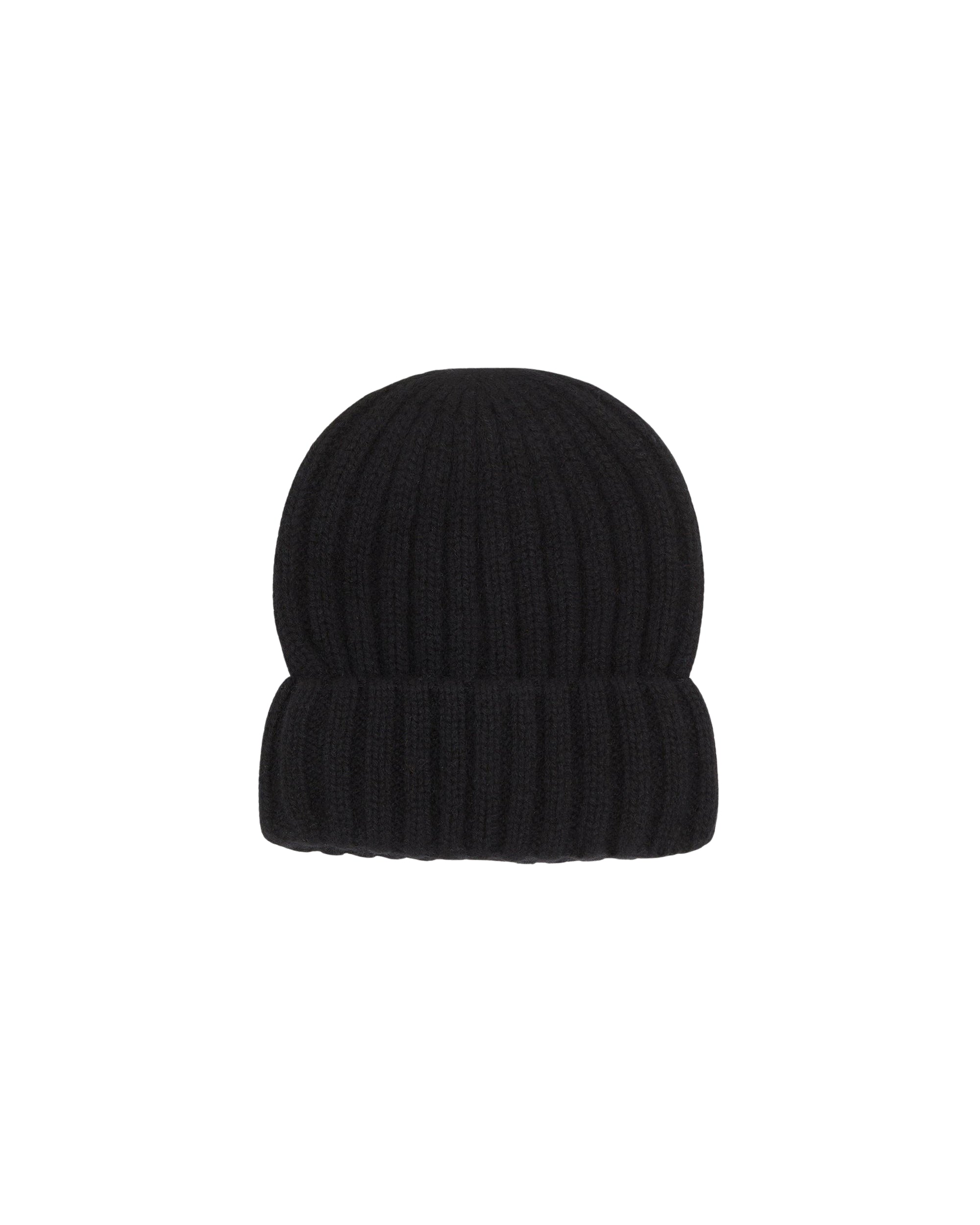 Bonnet à revers à côtes en cachemire - Noir