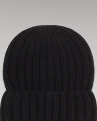 Bonnet à revers à côtes en cachemire - Noir