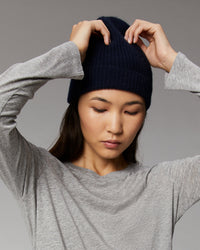 NAVY / DJV / QTY : 2 / Bonnet à Revers à Petites Côtes - Navy
